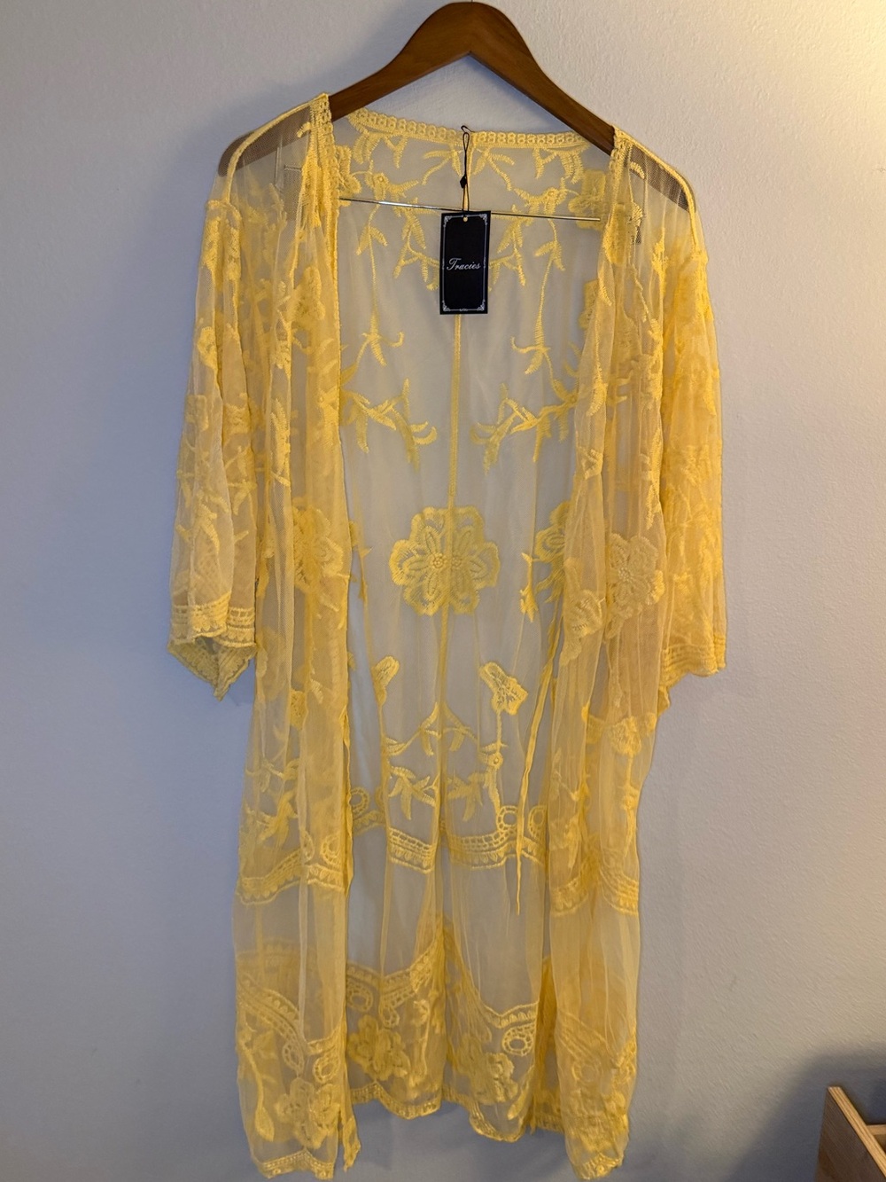 Tracies Yellow Floral Embroidered Sheer Kimono